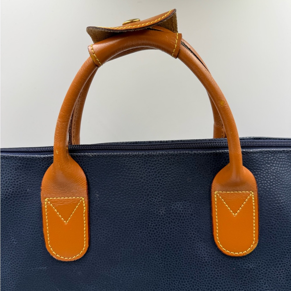 Bric’s Italy Leather Trim Blue Canvas Duffel Bag Weekender Travel Carry On - Picture 9 of 16